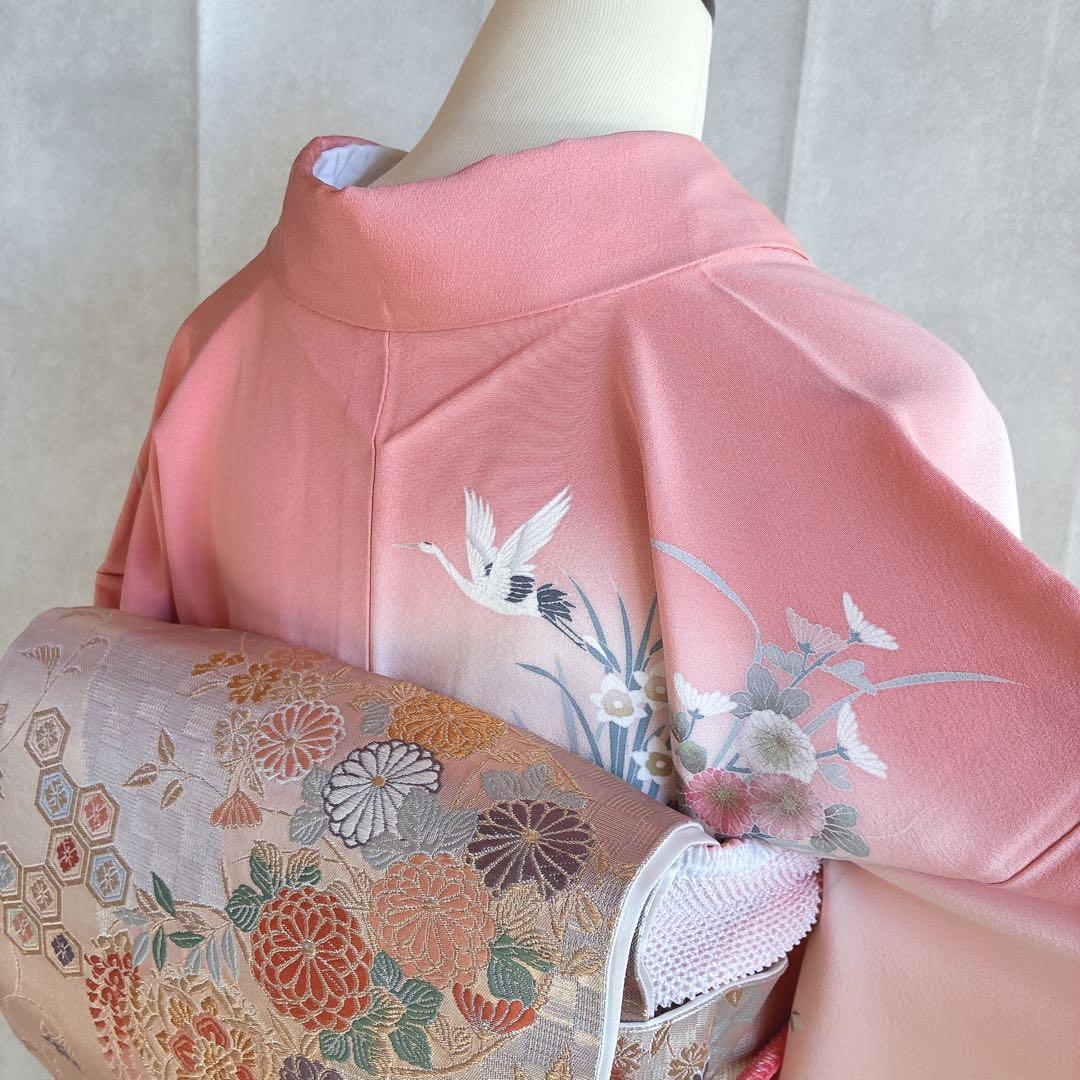 訪問着　フルセット　着物　正絹　入学式　友禅　スモールサイズ　Sサイズ　鶴　G4