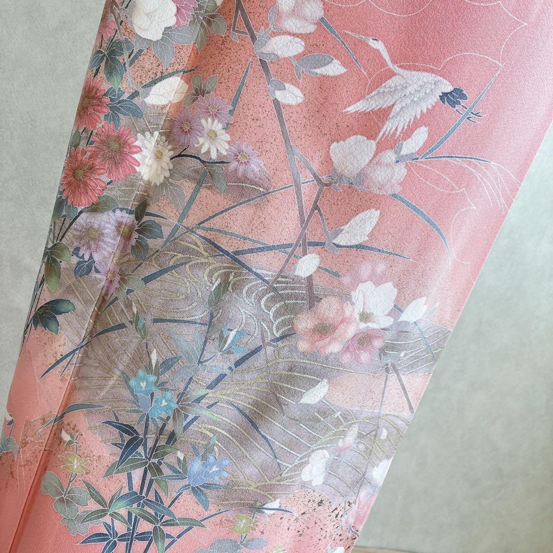 訪問着　フルセット　着物　正絹　入学式　友禅　スモールサイズ　Sサイズ　鶴　G4