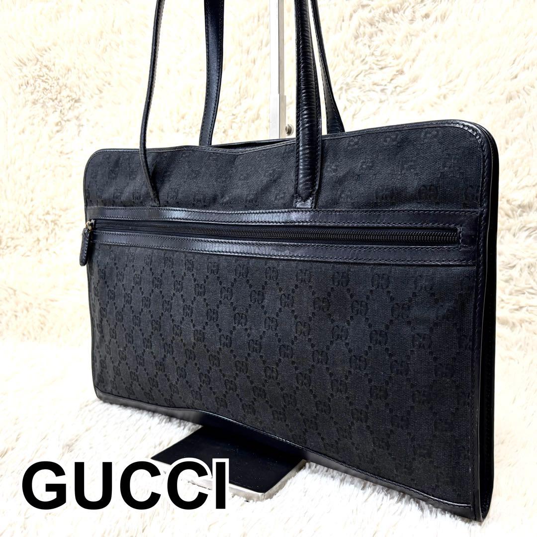 GUCCI グッチ キャンバス GG柄 シマ 黒 トートバッグ ビジネス 肩掛け