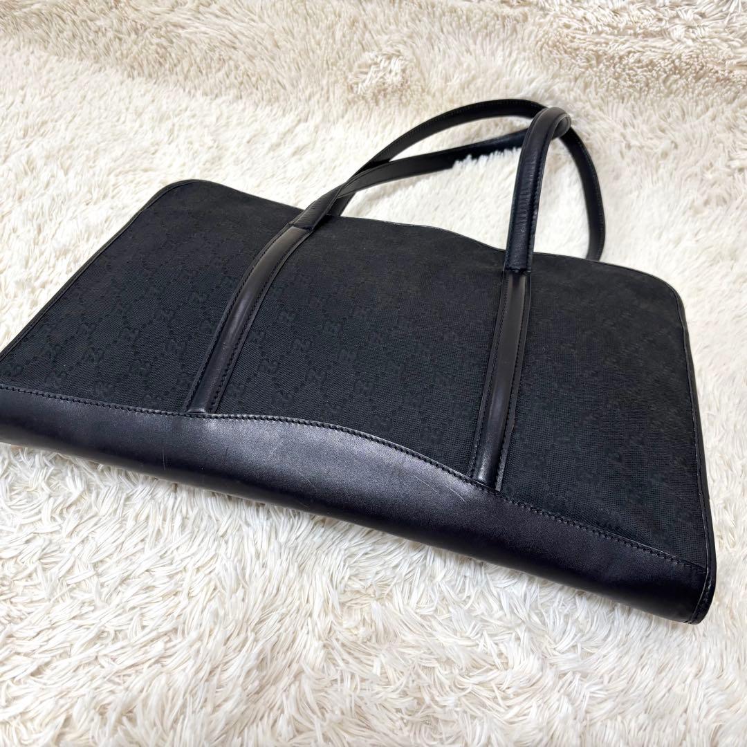GUCCI グッチ キャンバス GG柄 シマ 黒 トートバッグ ビジネス 肩掛け