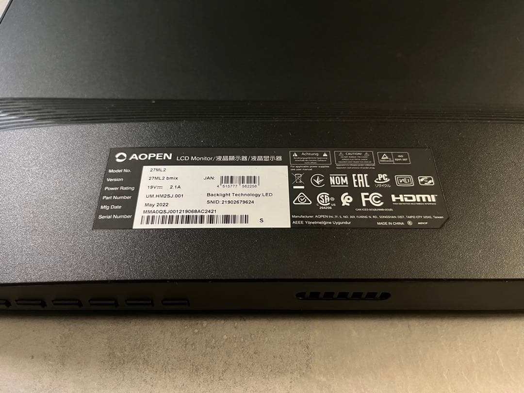 [美品]aopen acer 27インチ27ML2bmix モニター