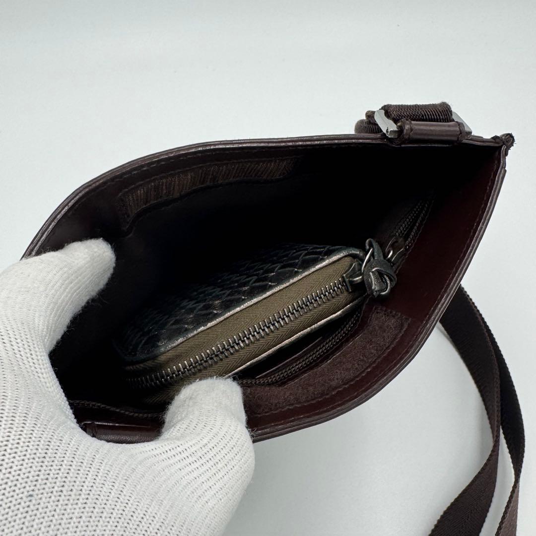 GUCCI グッチ シマ レザー ショルダーバッグ サコッシュ 斜めがけ 濃茶