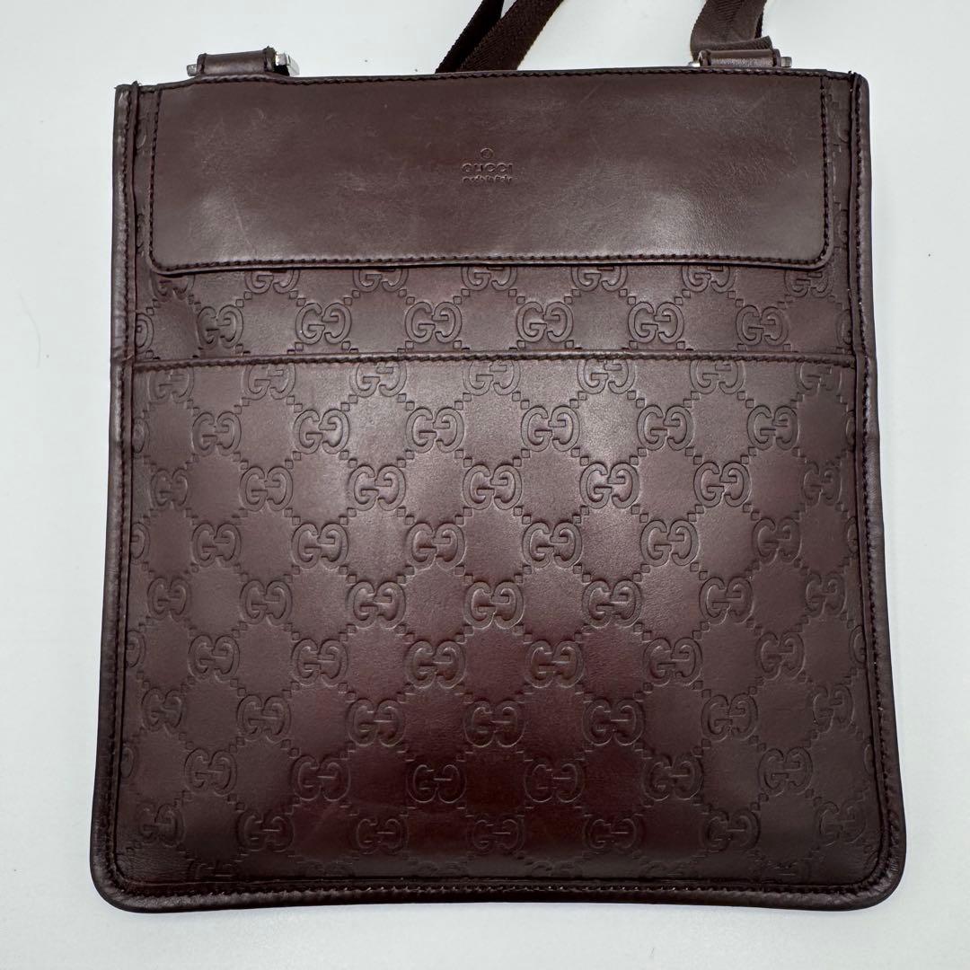 GUCCI グッチ シマ レザー ショルダーバッグ サコッシュ 斜めがけ 濃茶