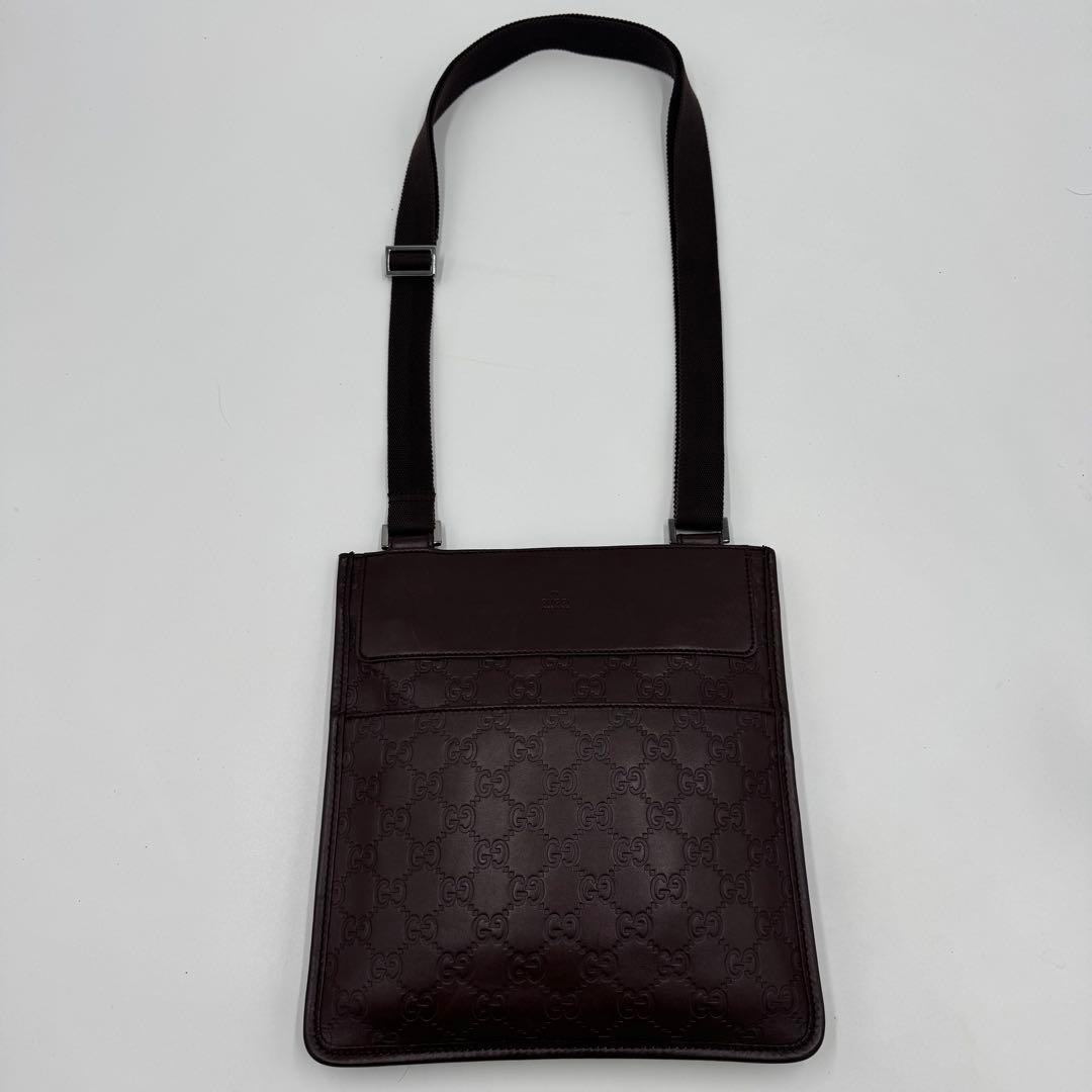 GUCCI グッチ シマ レザー ショルダーバッグ サコッシュ 斜めがけ 濃茶