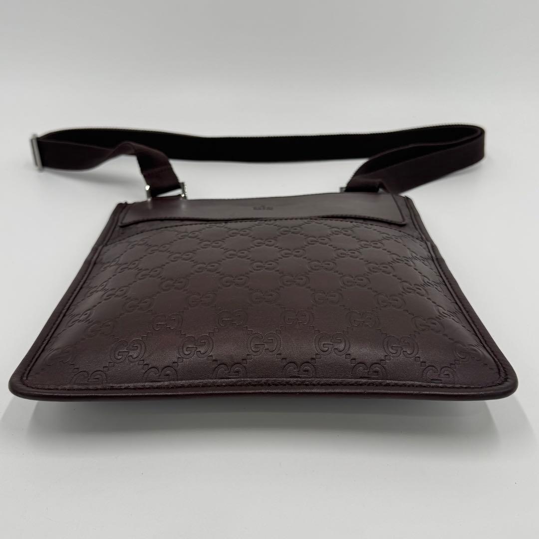 GUCCI グッチ シマ レザー ショルダーバッグ サコッシュ 斜めがけ 濃茶
