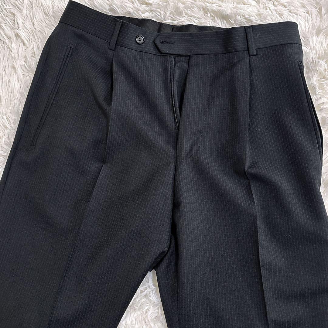 美品HUGO BOSSヒューゴボス ダークグレー ストライプ セットアップスーツ