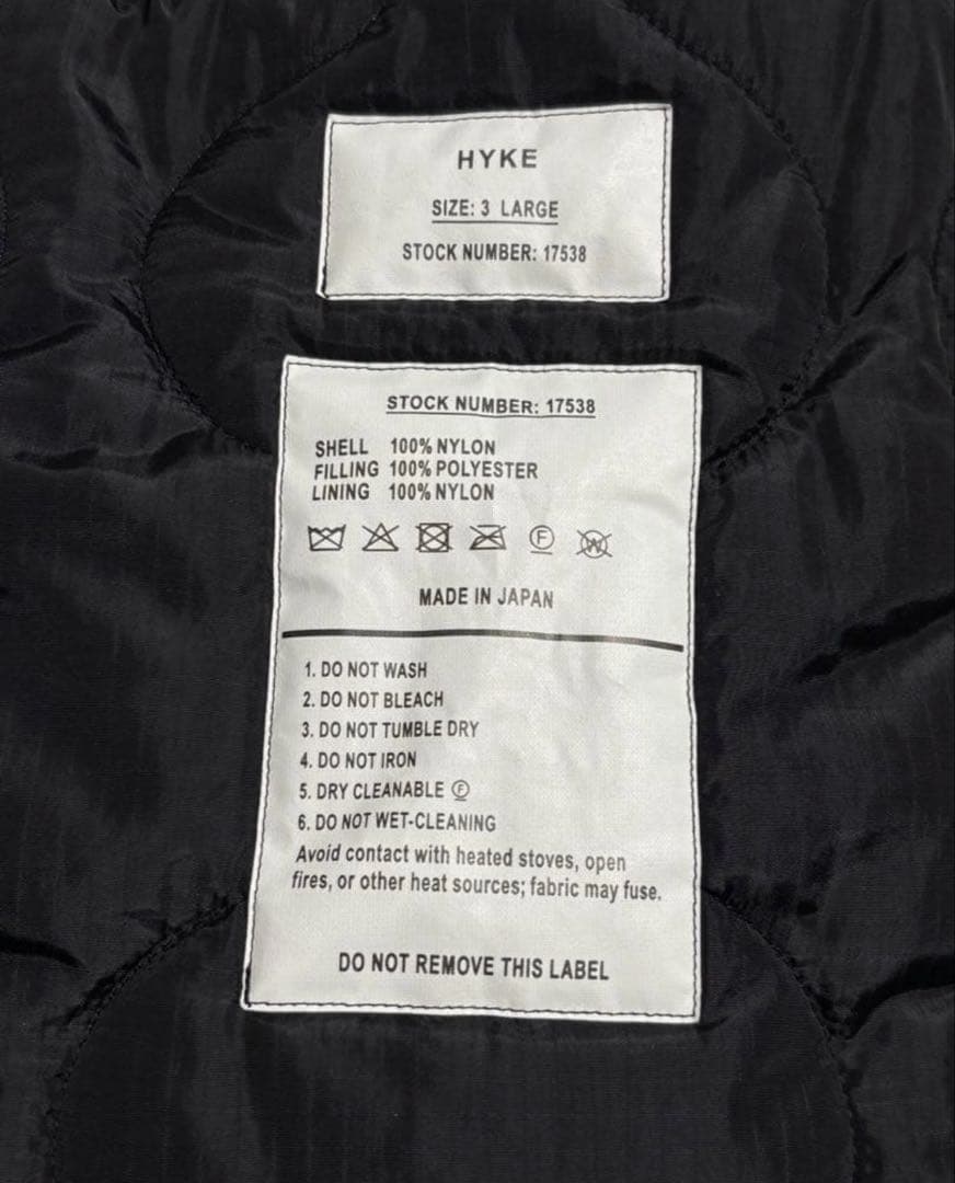 HYKE　25AW　キルティングジャケット　コート　 CWU-9　QUILTED
