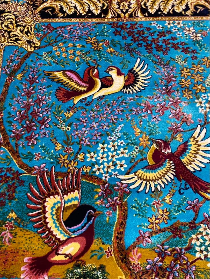 最高級希少作 楽園花鳥文様 百鳥集　2点セットペルシャ絨毯 イラン クム産