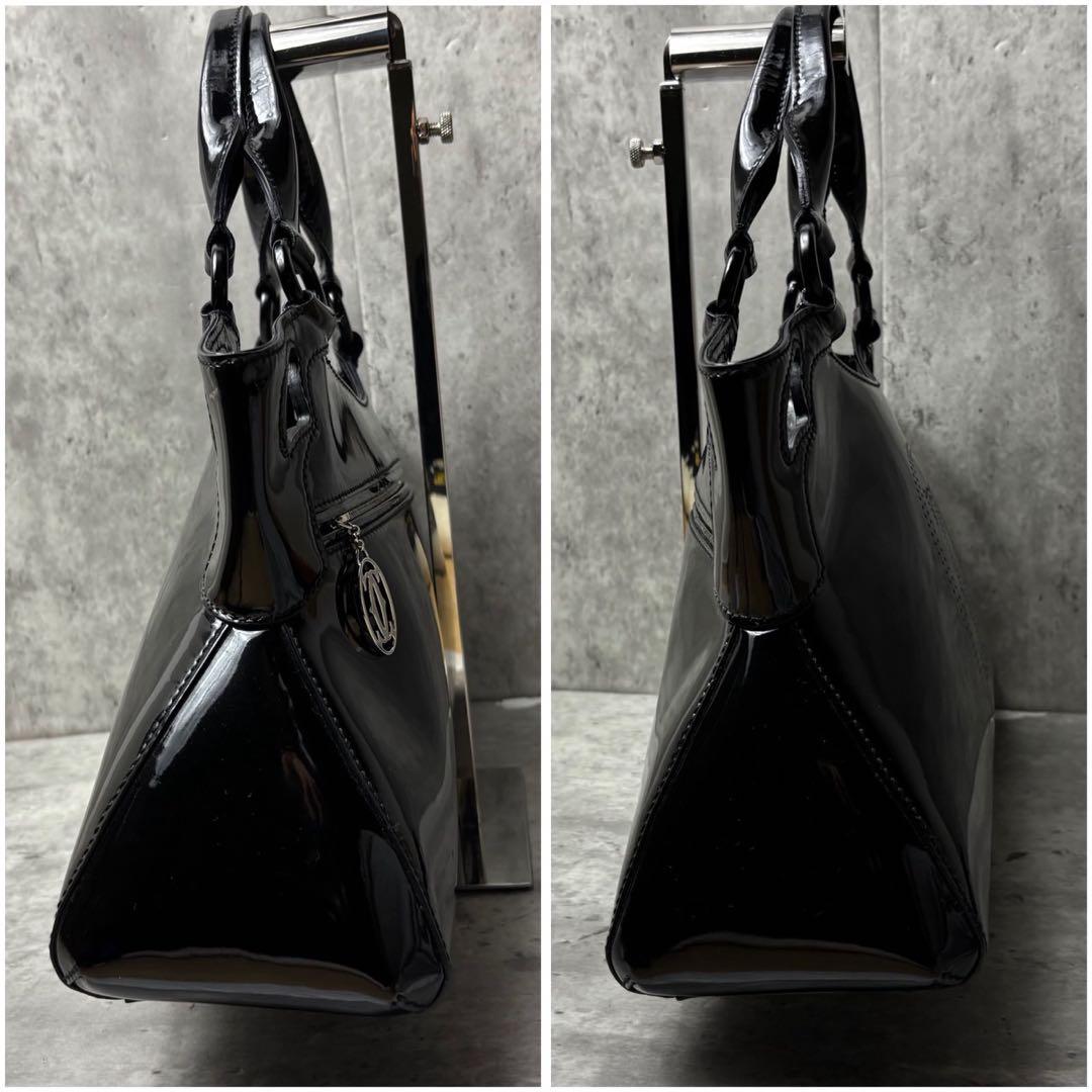 カルティエ レディース ハンドバッグ マルチェロ エナメル ブラック ギャラ付