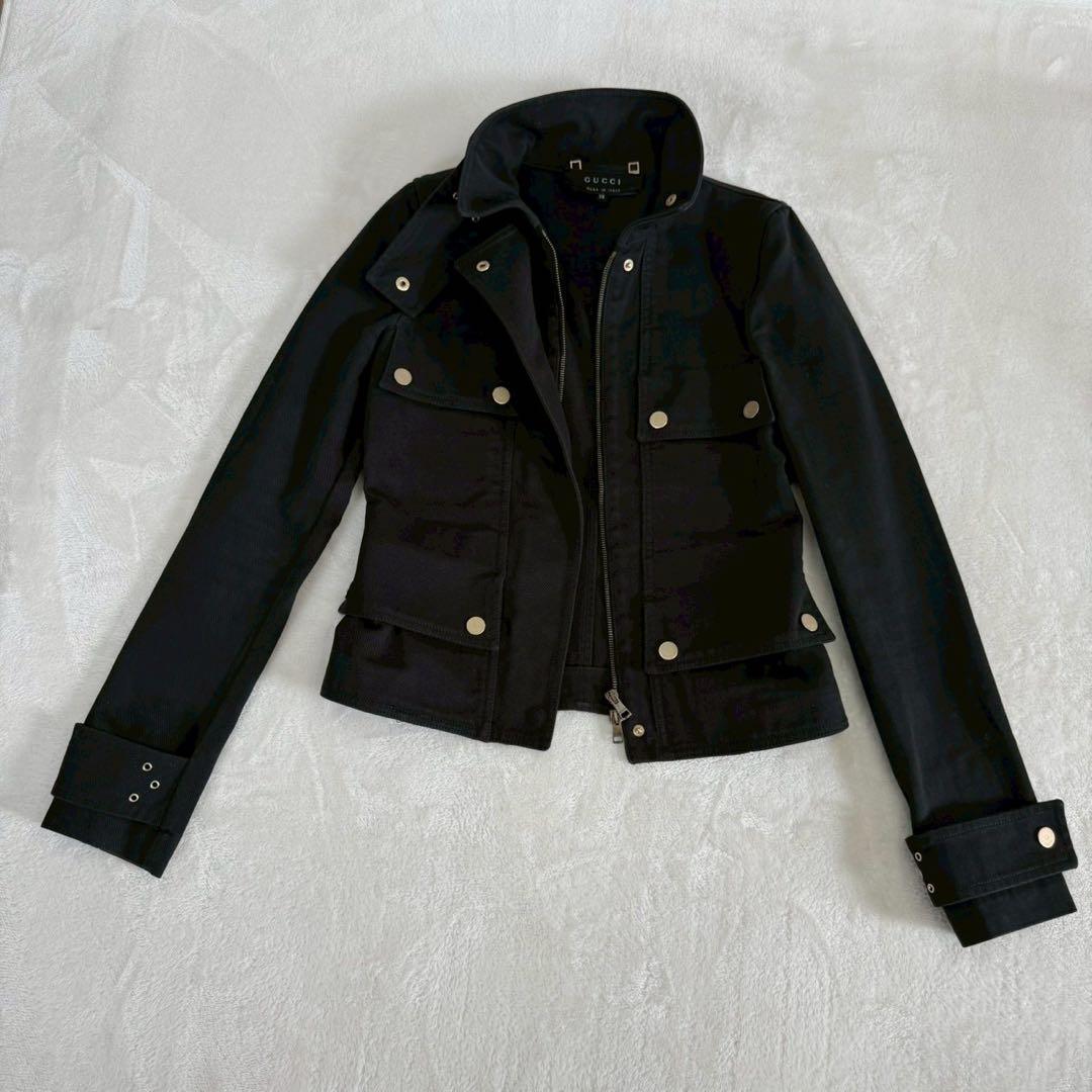 グッチ コットン デニム ジャケット 38 ブラック GUCCI