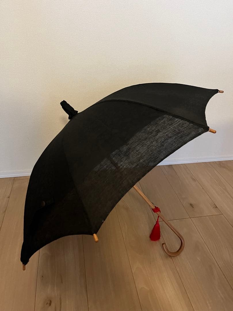 ビアズリー 日傘 長傘 木製持ち手 赤いタッセル