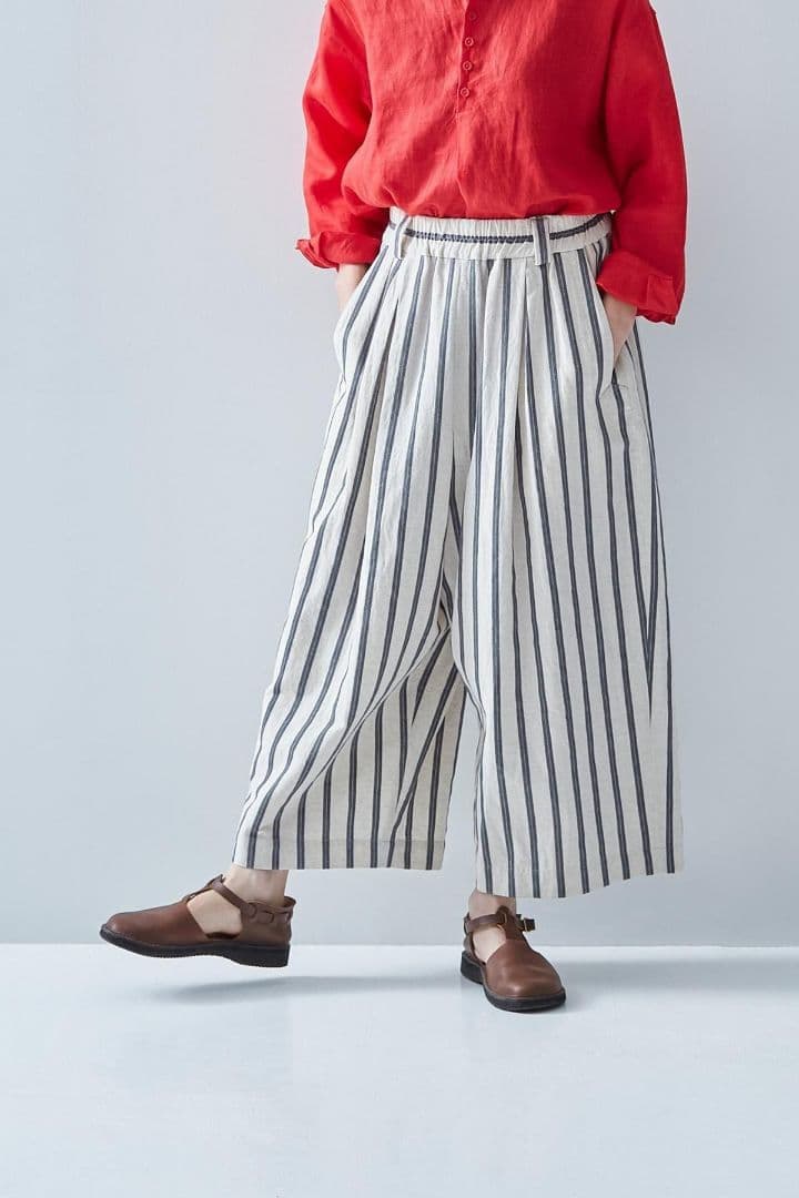 アトリエナルセcotton linen gaucho pants ～stripe