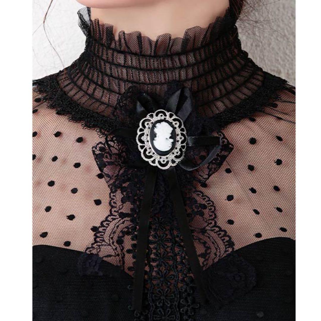 [an][2ピース]クラシカルレースブローチ付きAラインミニドレス