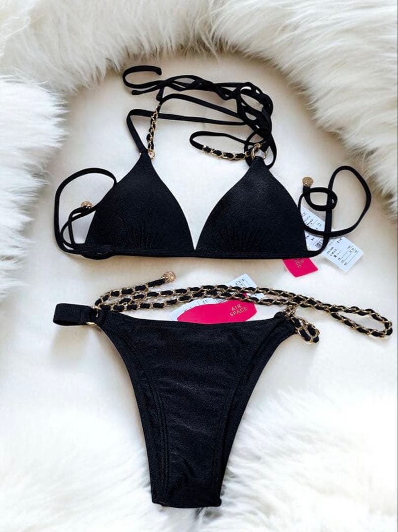 AIRSPACE 2WAYゴールドチェーンストラップビキニ ボトムス ブラック