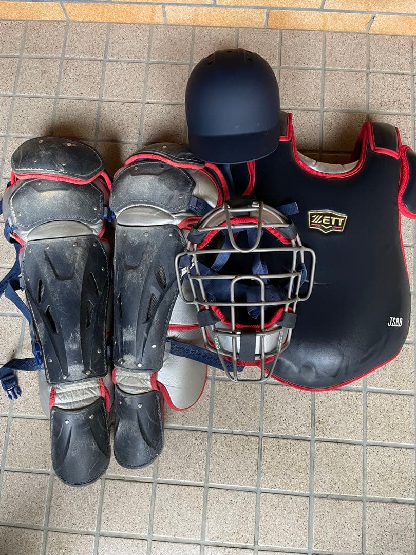 ZETT キャッチャー用具セット ネイビー/レッド