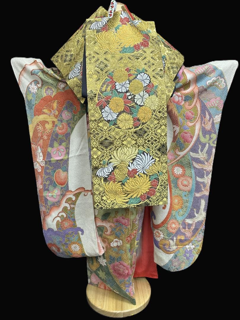 藤娘きぬたや 総絞り 白地 波鶴橘 小紋バック振袖 長襦袢2点セット