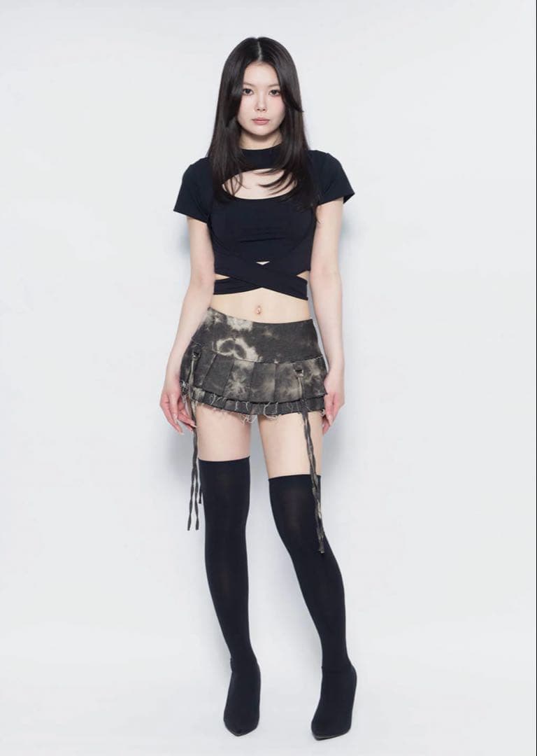 スカート S w pleats crash skirt THEREDTHREAD