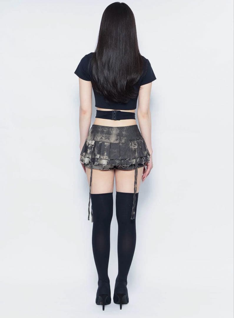 スカート S w pleats crash skirt THEREDTHREAD