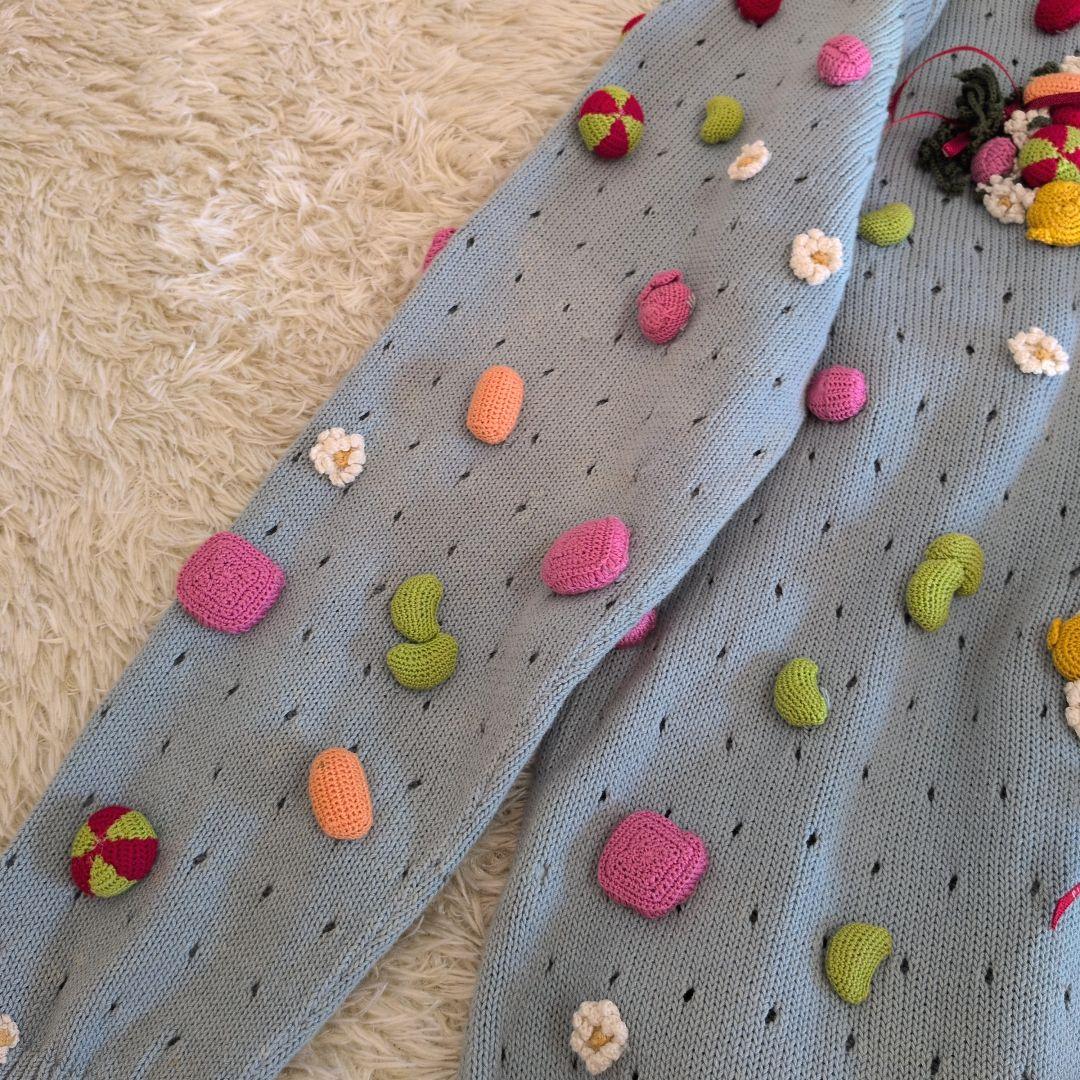 希少★PINK HOUSE　カーディガン　モチーフ編み　花　コットン