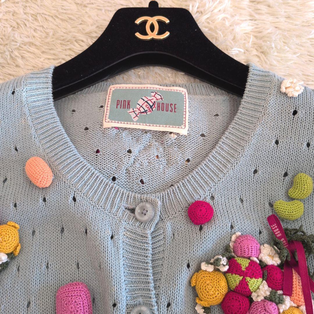 希少★PINK HOUSE　カーディガン　モチーフ編み　花　コットン