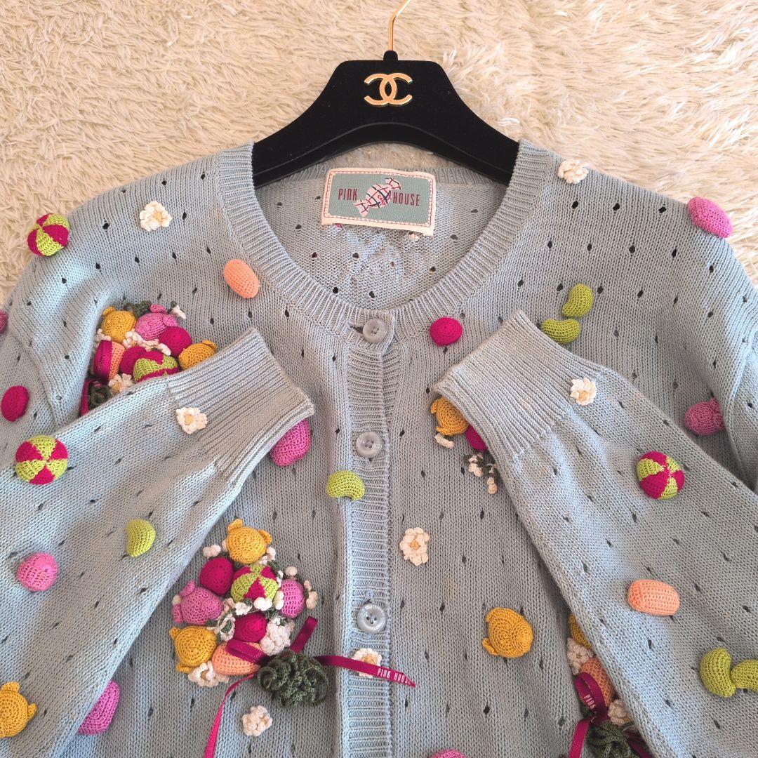 希少★PINK HOUSE　カーディガン　モチーフ編み　花　コットン
