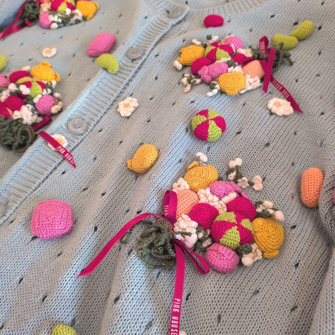 希少★PINK HOUSE　カーディガン　モチーフ編み　花　コットン