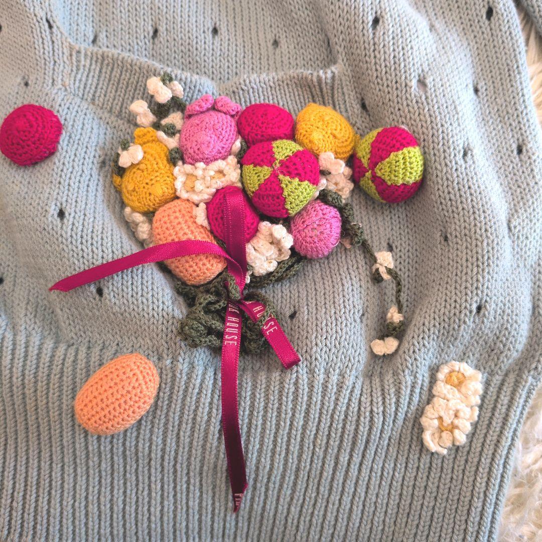 希少★PINK HOUSE　カーディガン　モチーフ編み　花　コットン