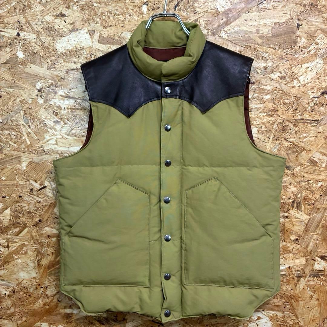 ★SUGAR CANE★ダウンベスト★革★サイズM★オリーブ×ブラウン★