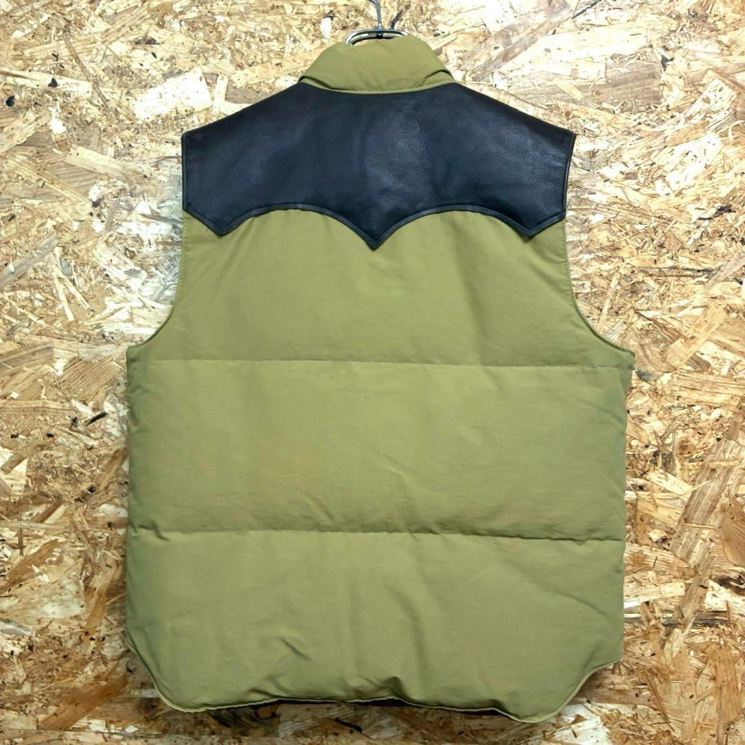 ★SUGAR CANE★ダウンベスト★革★サイズM★オリーブ×ブラウン★