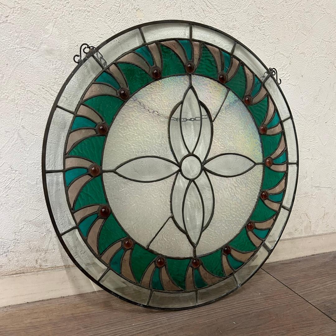 西洋アンティーク　大　ステンドグラス　直径40.5　  アートパネル　FG175