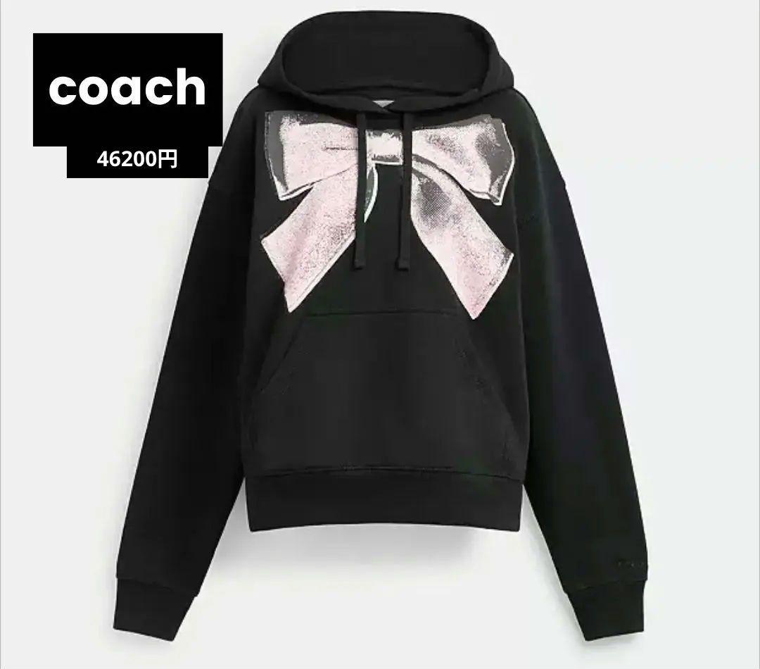 coachブラックリボンプリントパーカー