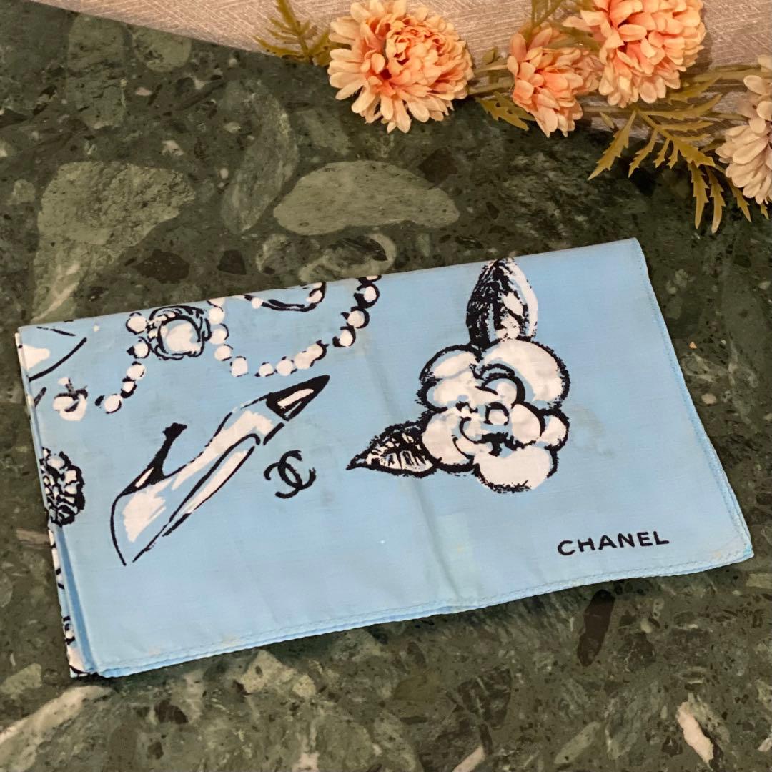 VINTAGE CHANEL ハンカチーフ ブルー カメリア ココマーク