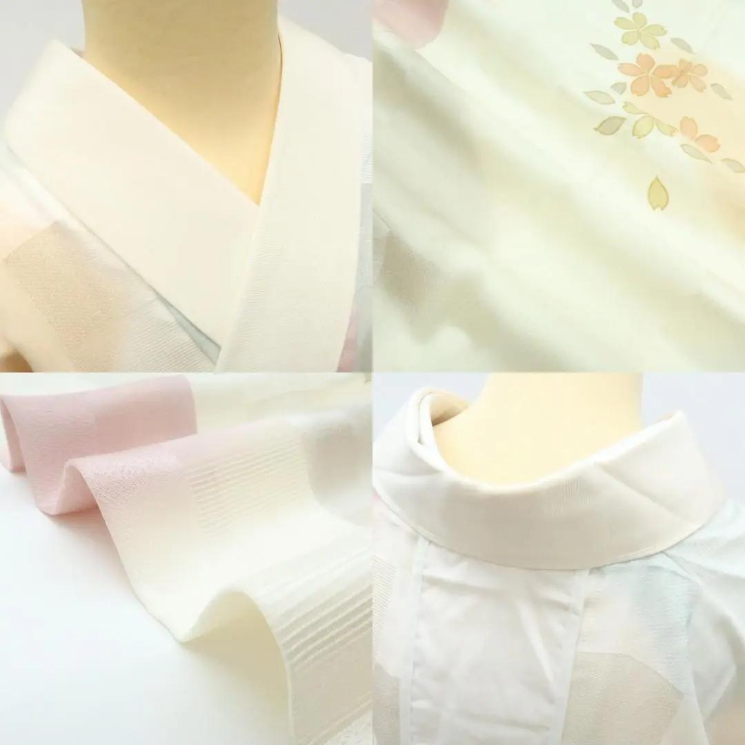 Y2401◇新品 袷 正絹 半襟・仕付け糸付 手縫い 桜 市松 長襦袢 着物
