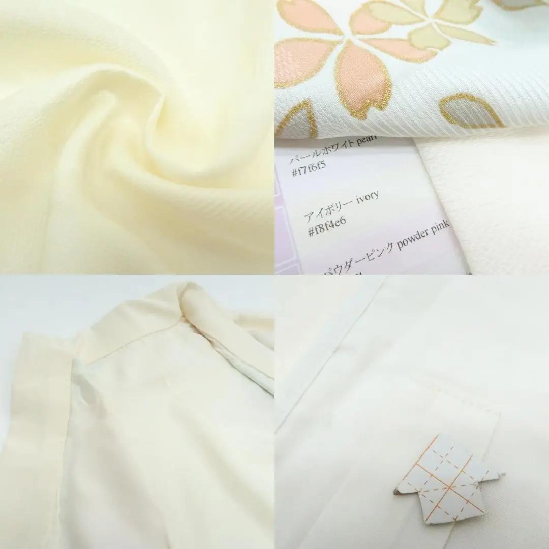 Y2401◇新品 袷 正絹 半襟・仕付け糸付 手縫い 桜 市松 長襦袢 着物