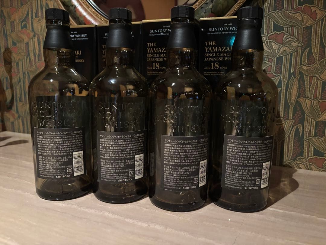 山崎 18年 シングルモルトウイスキー 空瓶カートン付き4本セット