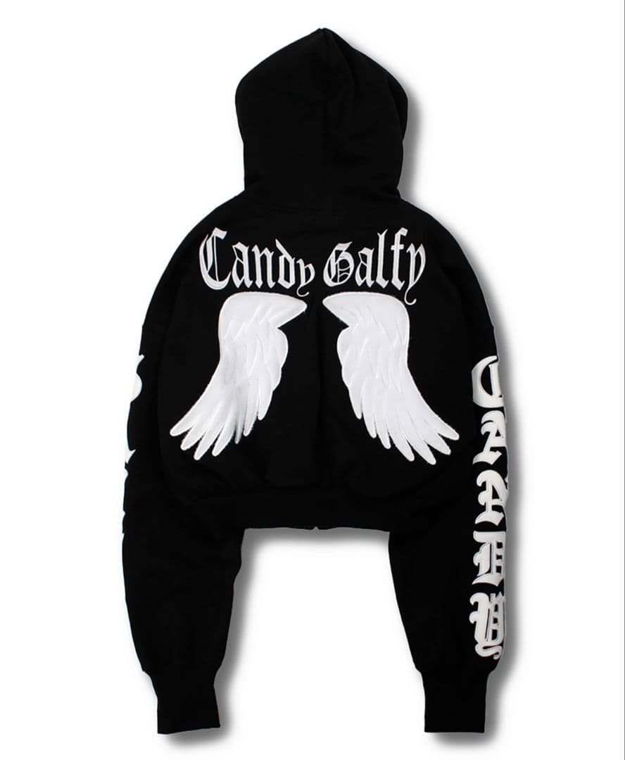 Galfy ブラック クロップドパーカー ガルフィー エンジェルパーカー