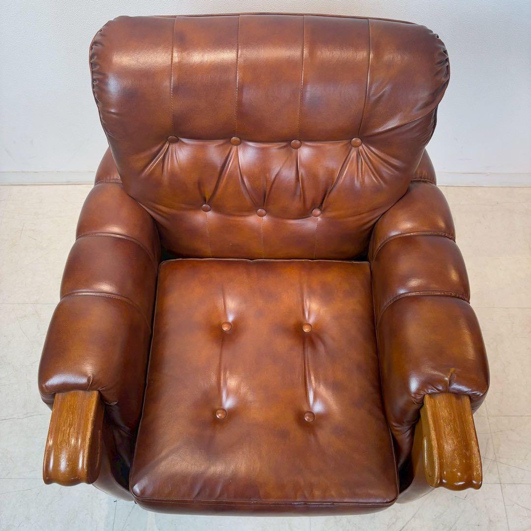 西洋アンティーク レザー 1人掛けソファ ロビーチェア 昭和レトロ 1/2