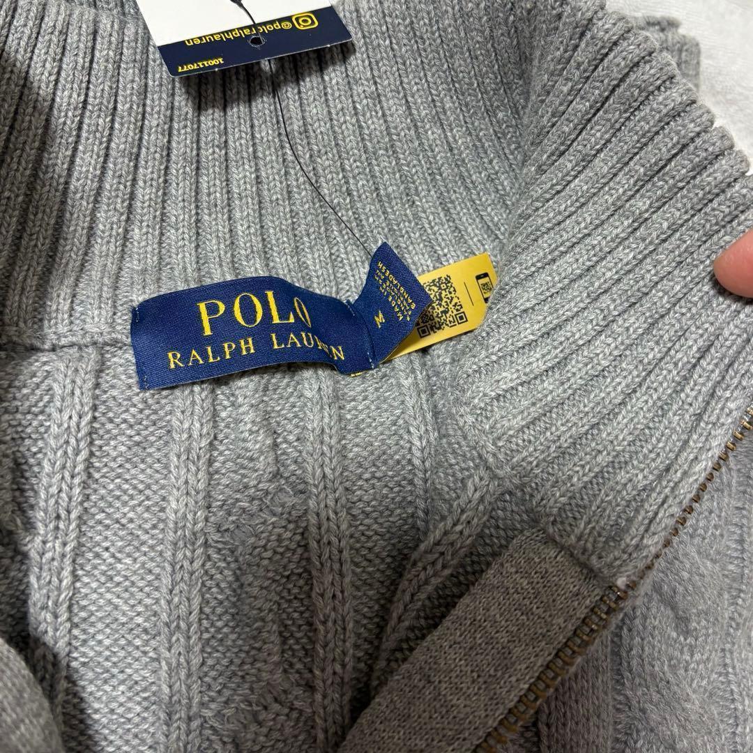 新品未使用 ポロラルフローレン ハーフジップ ケーブルニット M グレー