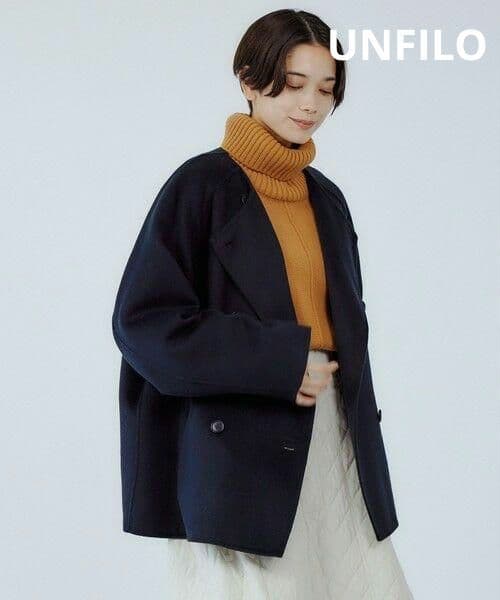 アンフィーロ　ゆったり　ウール混リバー　ショートコート　ウール　ブラック
