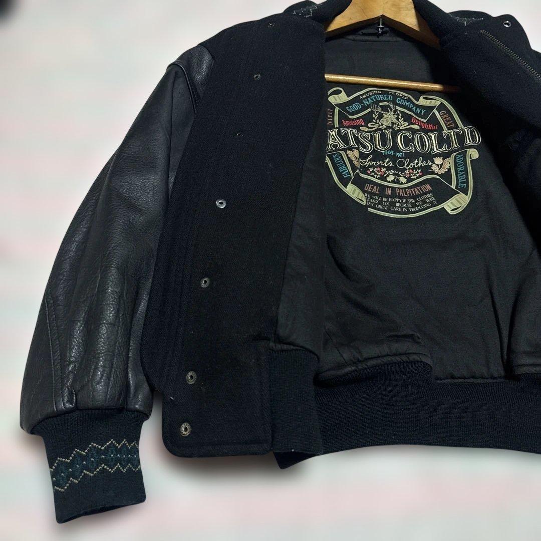 80's 90's BATSU スタジャン　袖レザー　刺繍ワッペン　ジップアップ