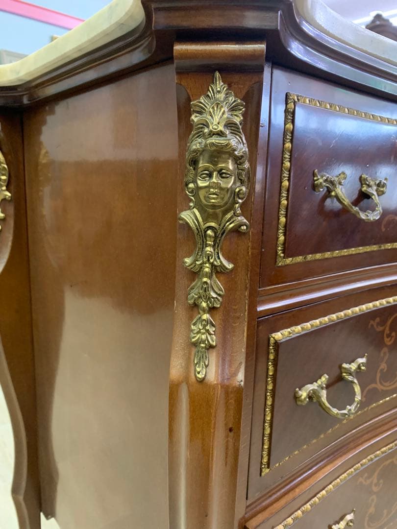 【アンティーク】フレンチスタイル 木製チェスト 3引き出し 大理石天板