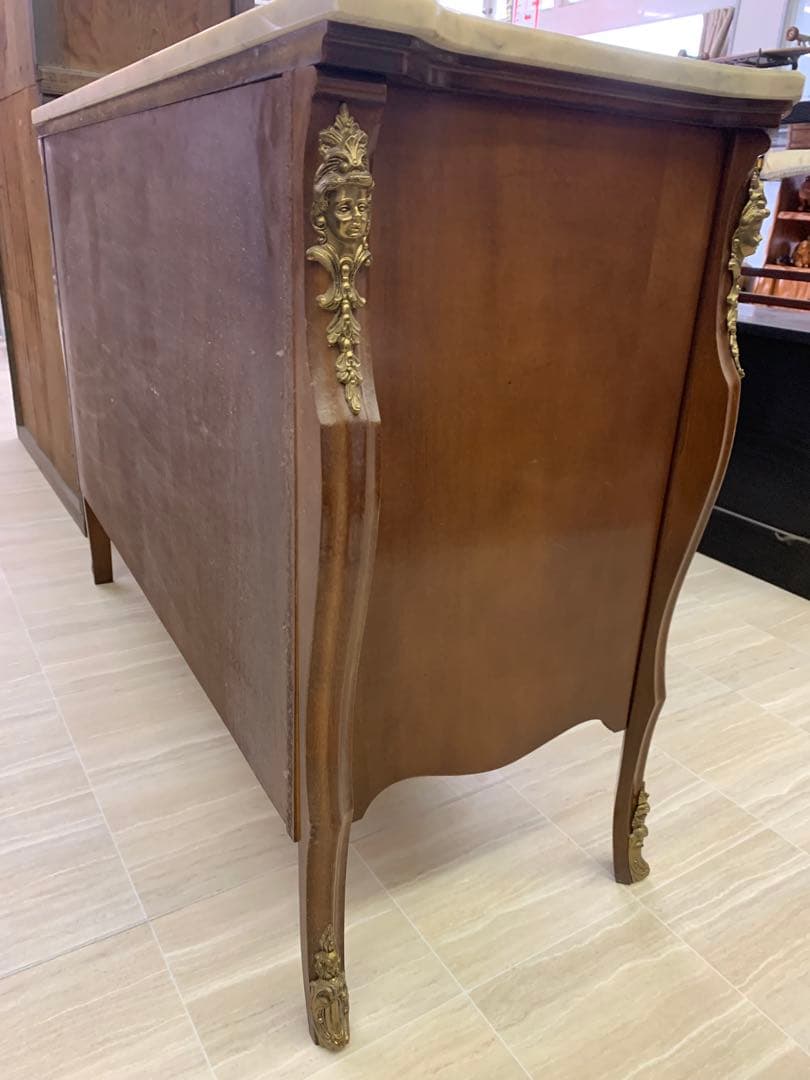 【アンティーク】フレンチスタイル 木製チェスト 3引き出し 大理石天板