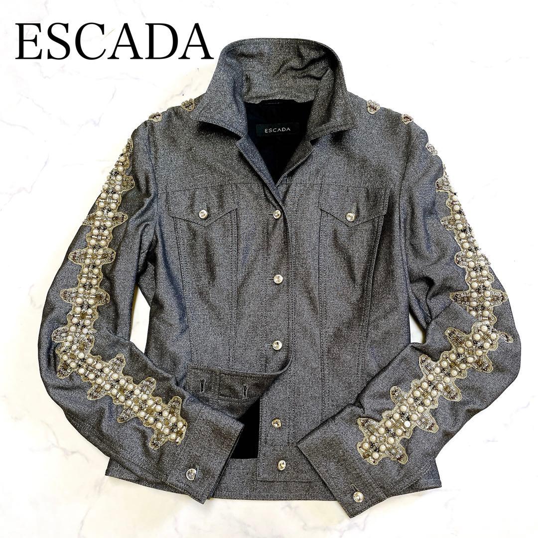 美品 華やか ESCADA ジャケット 羽織り パール ラメ 伸縮 S ドイツ製