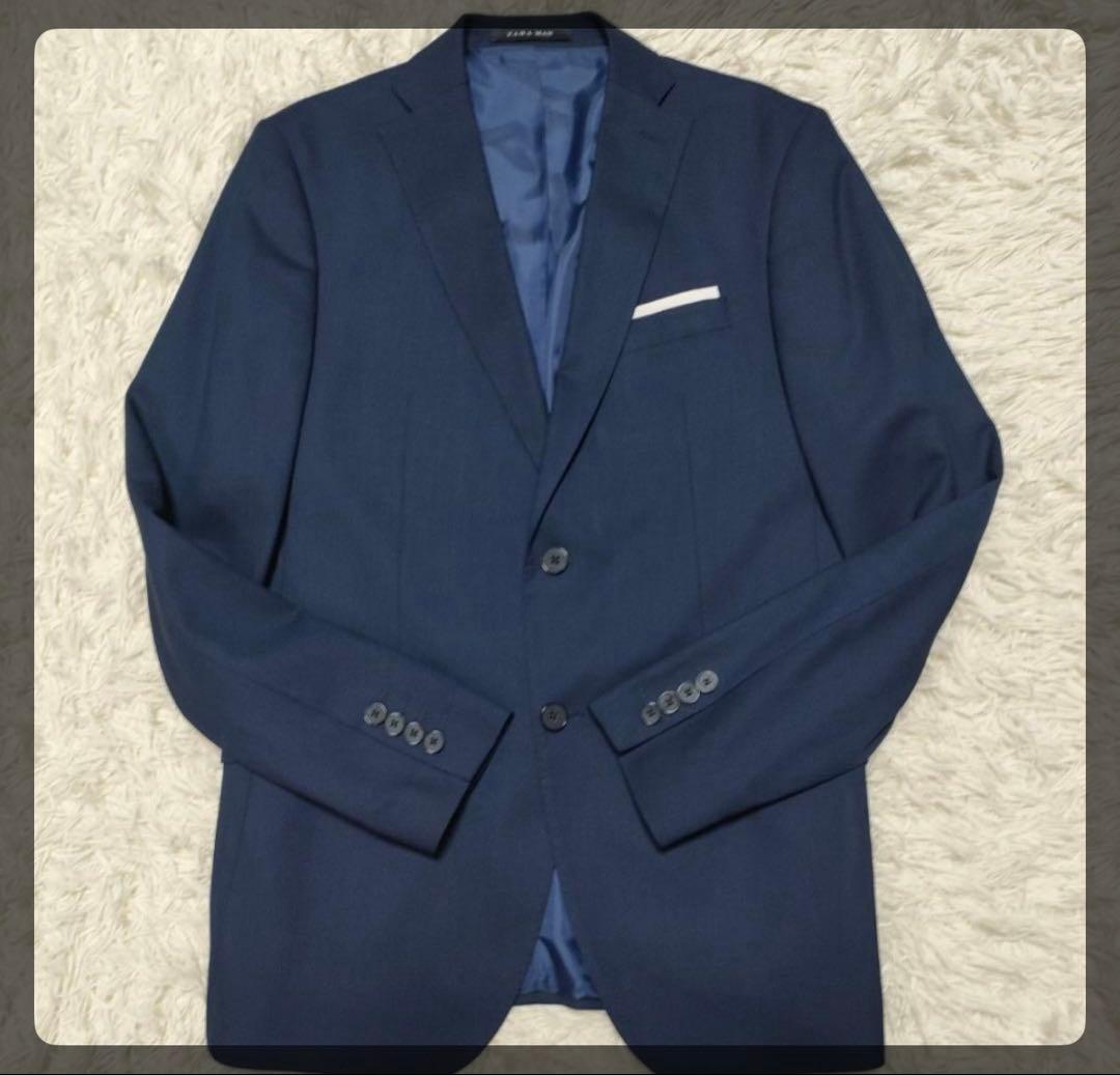 【極美品】未使用級 ZARA ザラ スーツ シングル 2B 総裏地 紺 XL位