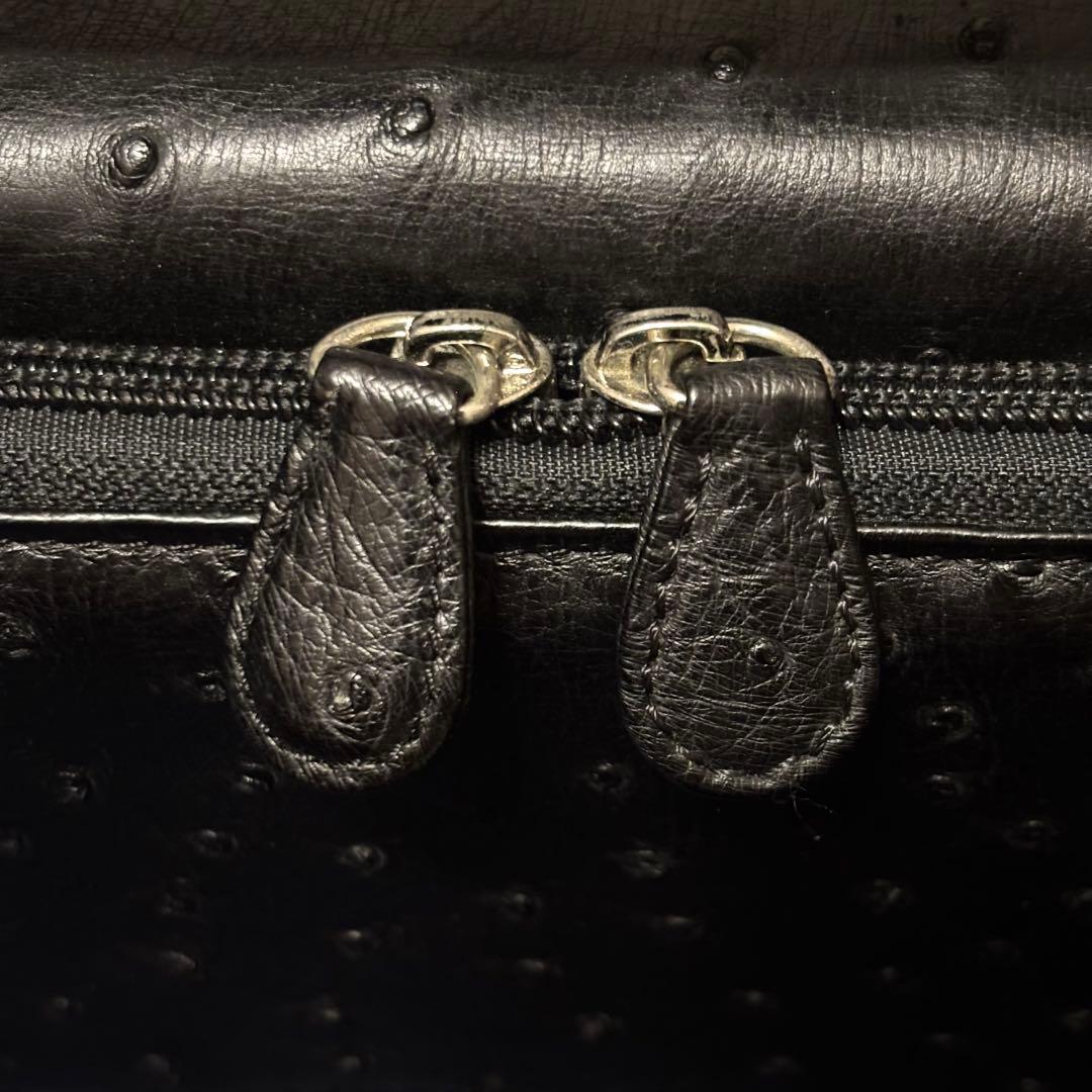 オーストリッチ セカンドバッグ ハンドバッグ ブラック シルバー金具