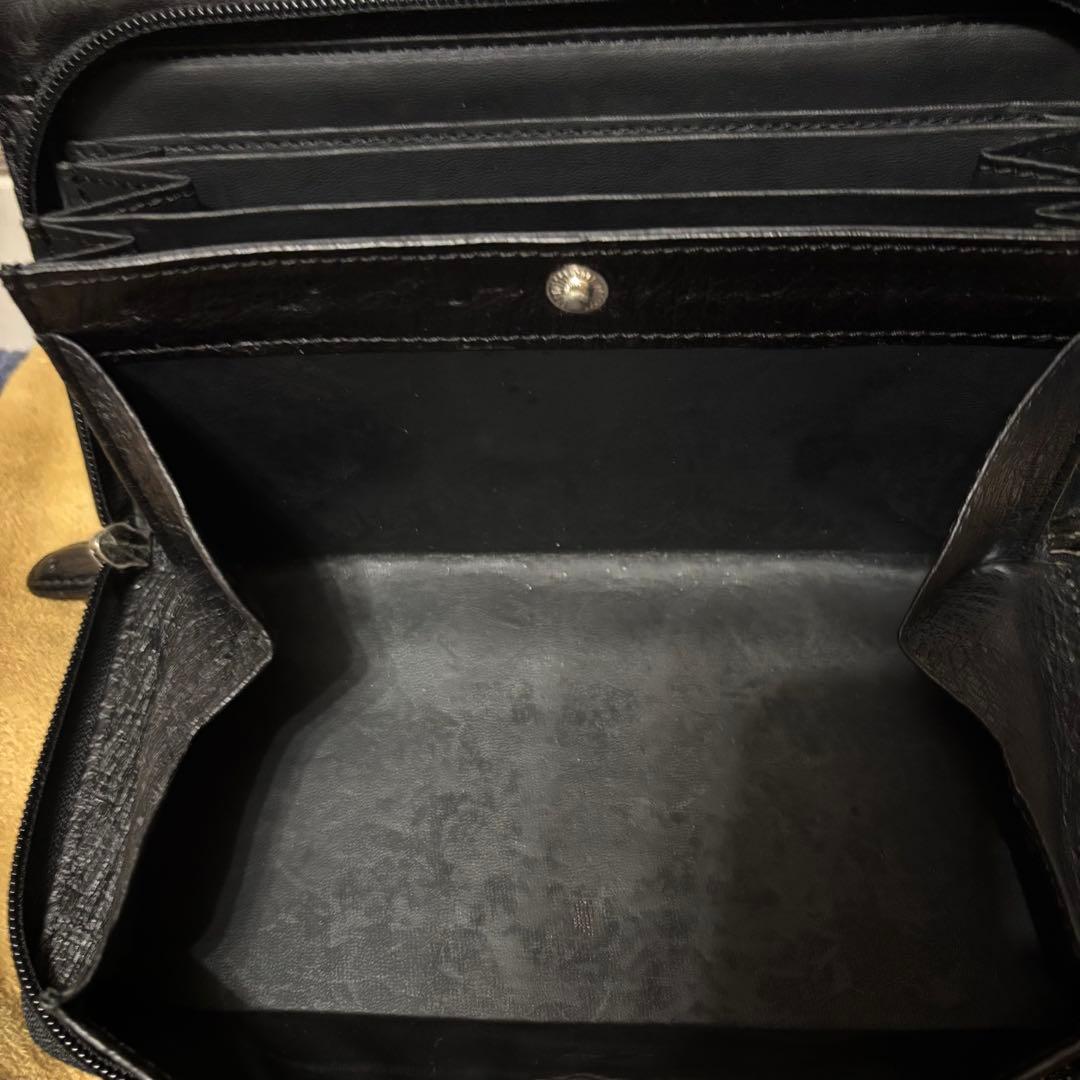 オーストリッチ セカンドバッグ ハンドバッグ ブラック シルバー金具