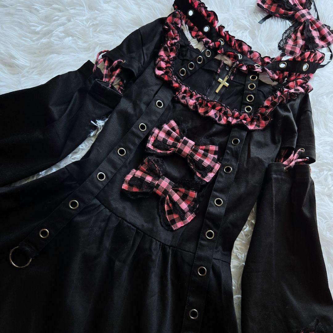 ボディライン ゴスロリ ワンピース フリル レース チョーカー ハロウィン 姫袖