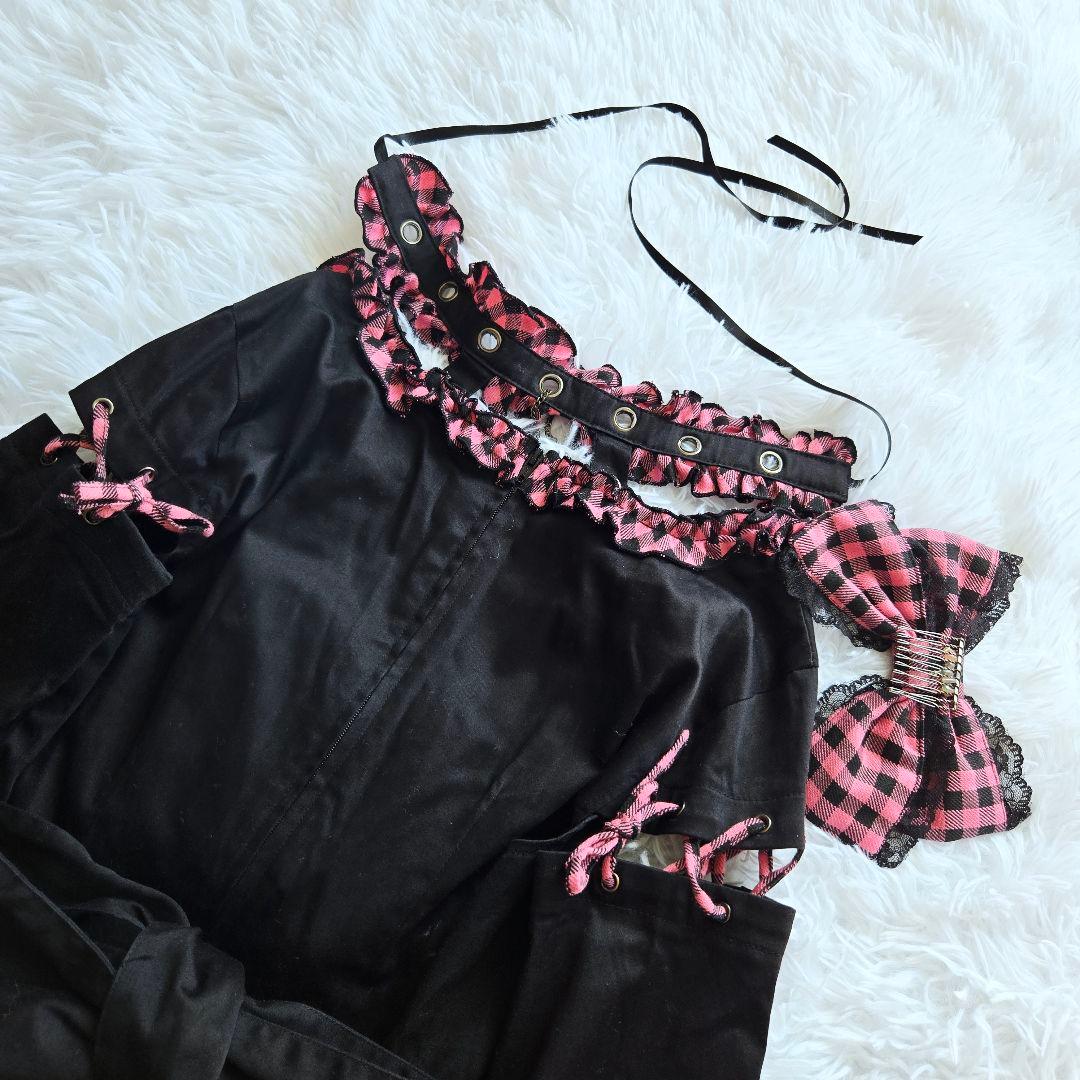 ボディライン ゴスロリ ワンピース フリル レース チョーカー ハロウィン 姫袖