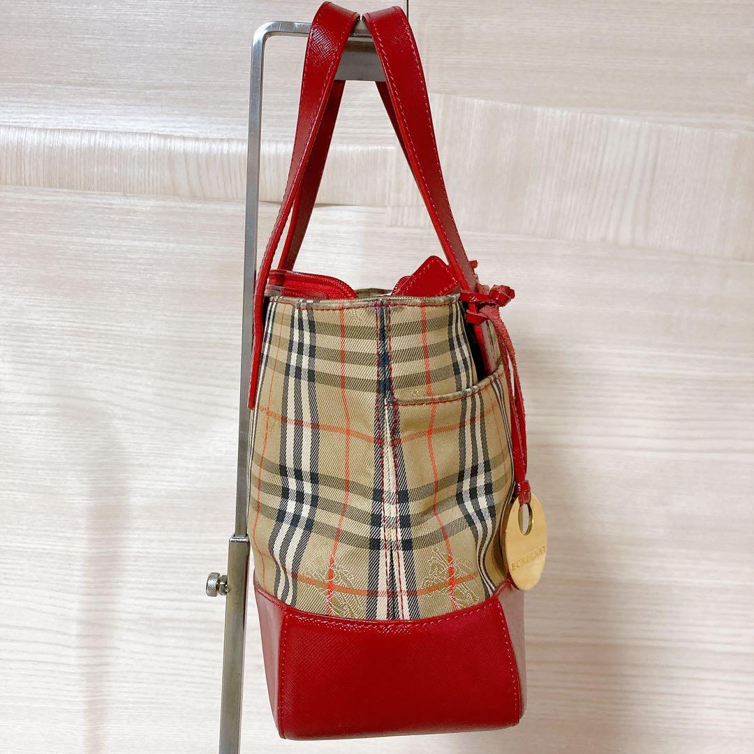 バーバリー BURBERRY ノバチェック ハンドバッグ ベージュ レッド