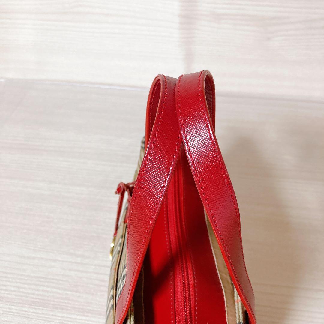 バーバリー BURBERRY ノバチェック ハンドバッグ ベージュ レッド
